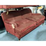 SOFA, Howard style red fabric upholstered, 183cm W approx.