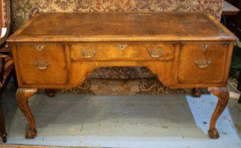 WRITING TABLE, 76cm H x 138cm x 68cm, early 20th century George I style walnut with brown leather