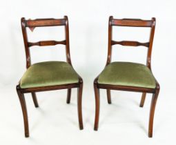 DINING CHAIRS, a set of eight, Regency style mahogany with brass inlay and drop in seats. (8)