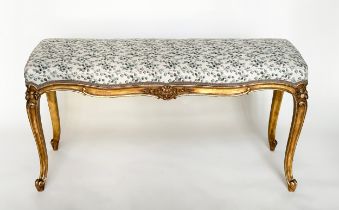 WINDOW SEAT, French Louis XV style giltwood with eucalyptus print upholstery, 103cm x 37cm x 54cm H.