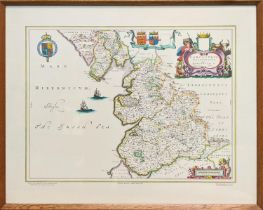 AFTER JOHANNES BLAEU 'Maps of Britain lithographs', 50cm x 60cm, framed.