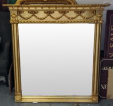 OVERMANTEL WALL MIRROR, gilt frame, bevelled plate, 129cm x 132cm.