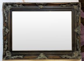 WALL MIRROR, 83cm x 115cm, black painted rectangular swept frame.