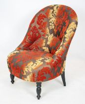 SLIPPER CHAIR, 79cm H x 57cm W, ebonised in graduated colour cut velvet upholstery.