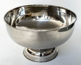 PUNCH BOWL, nickel plated of large proportions, 50cm W.