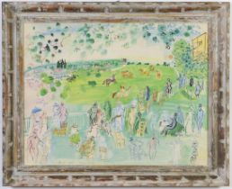 RAOUL DUFY, Ascot, lithograph, printed by Mourlot, signed in the plate, large vintage Montparnasse