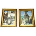 L M CLARKE, after Lawrence Alma Tadema, 'Classical figures', a pair, oil on board, 29cm x 22cm,