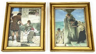 L M CLARKE, after Lawrence Alma Tadema, 'Classical figures', a pair, oil on board, 29cm x 22cm,