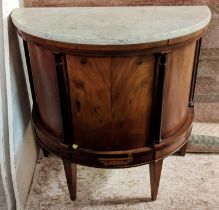 BOWFRONT SIDE CABINET, 81cm x 82cm H, 19th century Danish mahogany, ebonised and decorated with a