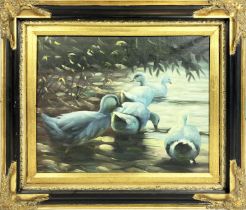 MANNER OF ALEXANDER KOESTER, 'Study of Ducks', oil on canvas, 39cm x 50cm, framed.