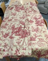 TWO PAIRS OF LARGE CURTAINS, 'Toile de Jouy' red design on a cream-coloured ground, 100% cotton, all