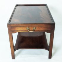 LOW TABLE, reproduction mahogany, 51cm x 70cm x 52cm H with an end drawer and undertier.