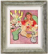 HENRI MATISSE, Jeune Fille Aux Anemones Sur Fond Violet, off set lithograph, signed in the plate,