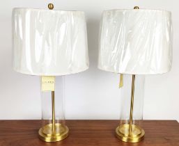 LAUREN RALPH LAUREN TABLE LAMPS, a pair, gilt metal and glass, with shades, 70cm H approx. (2)