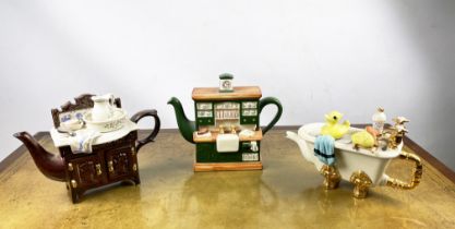 PAUL CARDEW TEAPOT, modelled as a Victorian washstand, a swineside bath teapot and a Tony Carter