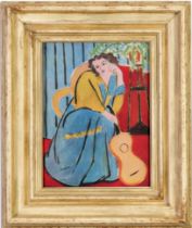 HENRI MATISSE, Woman with guitar, off set lithograph, signed in the plate, French vintage frame,