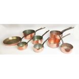 BATTERIE DE CUISINE, comprising of a graduated set of five copper pans, the largest 20cm diam,