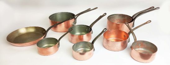 BATTERIE DE CUISINE, comprising of a graduated set of five copper pans, the largest 20cm diam,