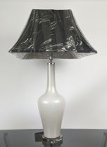 TABLE LAMPS, a pair, white glass with black shades, 89cm H. (2)