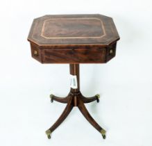 PEDESTAL TABLE, George III mahogany and satinwood single drawers, with canted corners on a