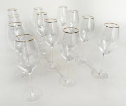 PALM TREE DRINKING GLASSES, a set of twelve, tall etched and gilded, 26 H. (12)
