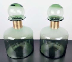 DECANTERS, a pair, Murano style glass, gilt metal collars, 38cm H. (2)