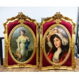 ROMANTICISM PRINTS, a set of two, in gilt frames with red padded detail, 132cm x 82cm. (2)