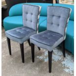 DINING CHAIRS, a set of six, each 45cm W x 90cm H, blue chenille with patterned back. (6)