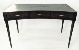 JULIAN CHICHESTER 'PERU' WRITING TABLE, ebonised oak, concave with three frieze drawers, 120cm W x