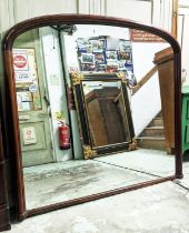 OVERMANTEL MIRROR, 160cm H x 182cm, Victorian with an arched mahogany frame.