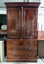 LINEN PRESS, 123cm x 56cm x 226cm H, Victorian mahogany with two doors, brass hanging rail and