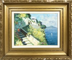 SILVANI (Italy 20th century)'Tiberius Steps, Capri 1974', oil on board, 28cm x 38cm, signed, framed.