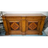 ETHAN ALLEN SIDE CABINET, 93cm H x 177cm x 48cm, parquetry inlaid with two drawers above two doors.