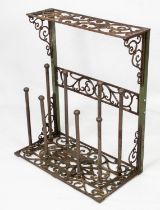 BOOTSTAND, 77cm H x 64cm W x 34cm D, 19th century cast iron.