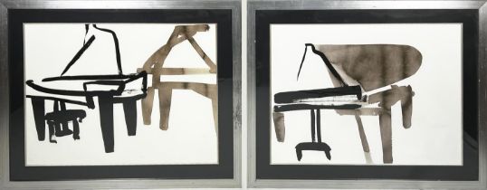 AFTER CEDRIC CHAUVELOT 'Pianos', a pair of prints, each 88cm x 108cm overall, framed. (2)