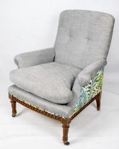 BERGERE, 95cm H x 82cm W, circa 1890, French beechwood in grey and leaf patterned upholstery.