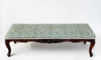 WINDOW SEAT, rectangular 19th century carved walnut in the French manner with carved acorn