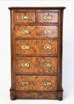 TALL CHEST, Victorian burr walnut with two short and four long drawers, 110cm H x 66cm W x 38cm D.