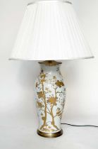 TABLE LAMP, Chinese ceramic white and gilded trailing blossom of brass mounted vase form with