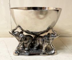 CHAMPAGNE BATH, 30cm high, 31cm diameter, the bowl raised on three elephant figures.