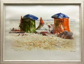 TOM COATES, 'Beach Scene' lithograph, 55cm x 73cm, signed and numbered in pencil, framed.