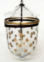 CEILING HALL LANTERN, glass bell jar gilt star decorated with cover 50cm H x 30cm W.