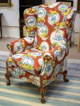 WING ARMCHAIR, 116cm H x 81cm, Queen Anne style in Jane Churchill fruit bowl upholstery.