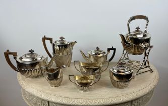HJ LINTON, PARIS SILVER PLATED TEA AND COFFEE SERVICE, comprising three tea pots one on stand a