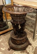 JARDINERE STAND, 51cm x 78cm H, bronze the basket supported by cast mythical creatures on paw