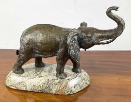 BRONZE ELPHANT, on springstone base, 33cm x 26cm H.