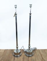 FLOOR LAMPS, a pair, polished metal, 130cm H each. (2)