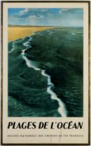 PLAGES DE L'OCEAN, Sncf original lithographic poster 1947, Societe Nationale des Chemins de Fer
