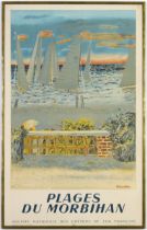 PLAGES AND YACHT DU MORBIHAN, Sncf lithographic poster 1950, Societe Nationale des chemins de fer