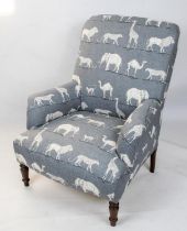 BERGERE, 93cm H x 72cm W,late 19th century French in new grey and white animal print fabric.